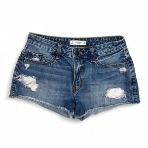 Abercrombie & Fitch Blue Denim Shorts Size 0 W25 Distressed Raw Hem‎